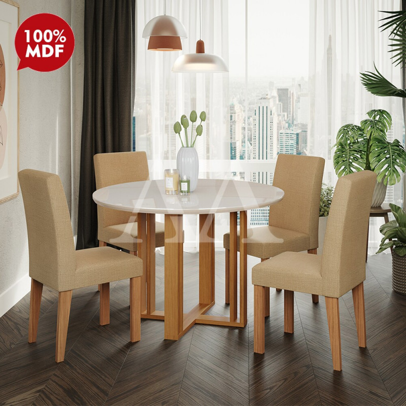 CJ MESA 4C CIMOL FLORA REDONDA C/VIDRO 109X109 NATURE / OFF WHITE / GENGIBRE CJ MESA 4C CIMOL FLORA REDONDA C/VIDRO 109X109 NATURE / OFF WHITE / GENGIBRE