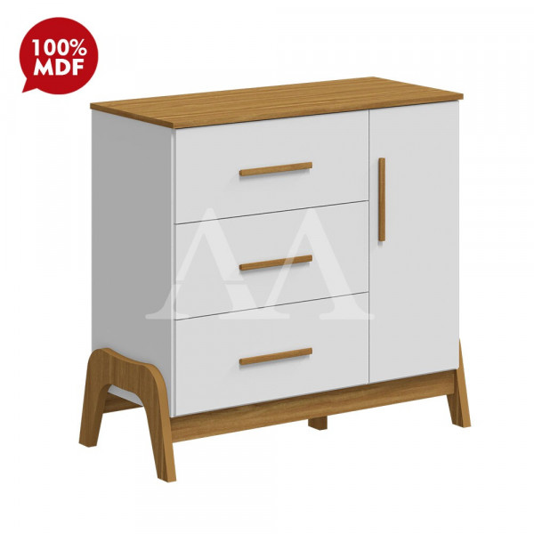 COMODA 3G 1P. ABRIR PEROBA GUTI RETRO BRANCO BRILHO/AMENDOA COMODA 3G 1P. ABRIR PEROBA GUTI RETRO BRANCO BRILHO/AMENDOA