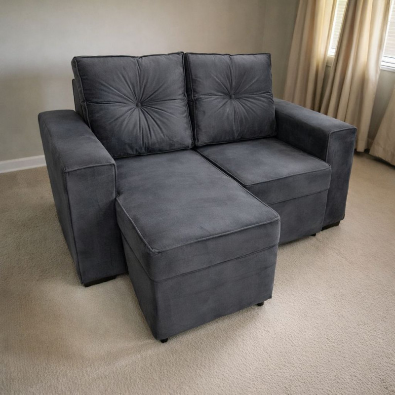 ESTOFADO MALU 2 LUGARES LARA RETRATIL GRAFITE VELUDO