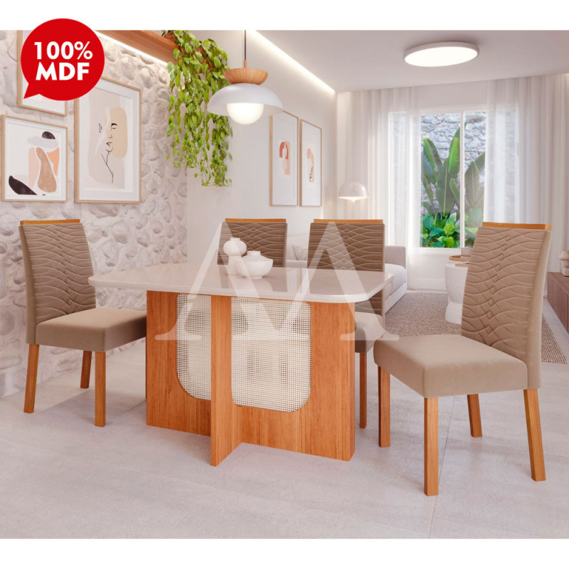 CJ MESA 4C CIMOL LOUISE RETANGULAR 130X80 CINAMOMO/OFF/MADEIRA/LINHO BEGE CJ MESA 4C CIMOL LOUISE RETANGULAR 130X80 CINAMOMO/OFF/MADEIRA/LINHO BEGE