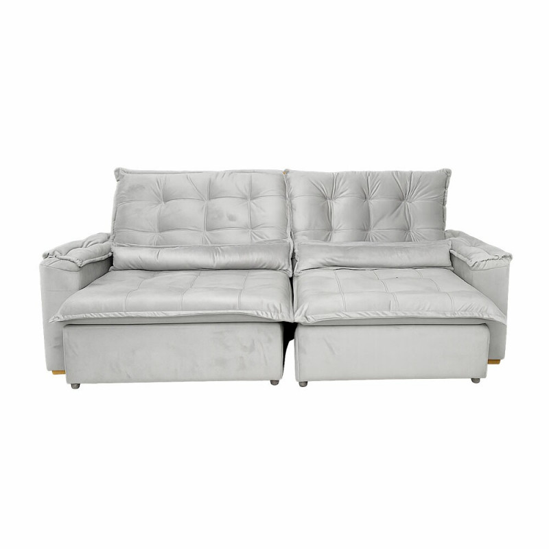 ESTOFADO BOMFLEX GRECIA RETRATIL CINZA CLARO VELUDO