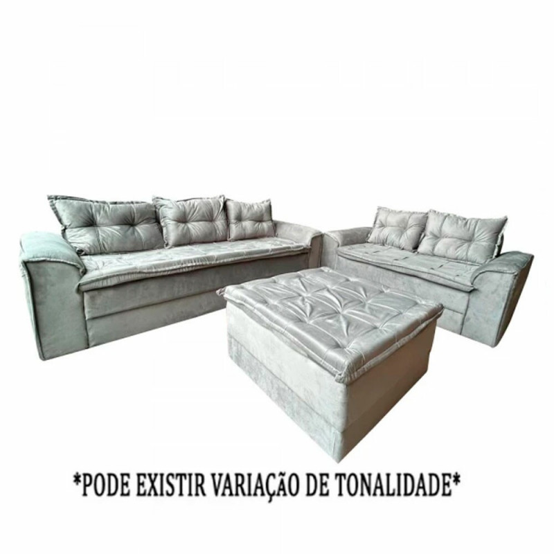 CJ ESTOFADO BOMFLEX 2/3 LUGARES ANGOLA CINZA VELUDO