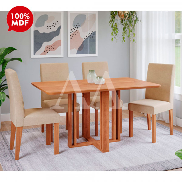 CJ MESA 4C CIMOL FLORA S/VIDRO RETANGULAR 130X80 MAIA CINAMOMO/GENGIBRE