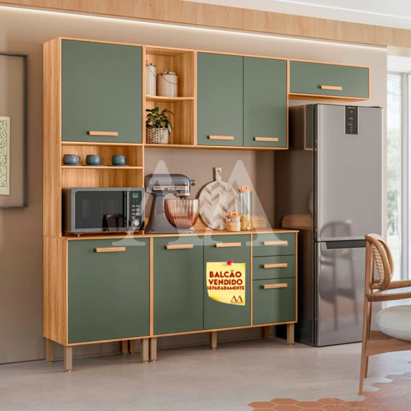 COZINHA NICIOLI COMPACTA MARIA FLOR FREIJO / VERDE COZINHA NICIOLI COMPACTA MARIA FLOR FREIJO / VERDE