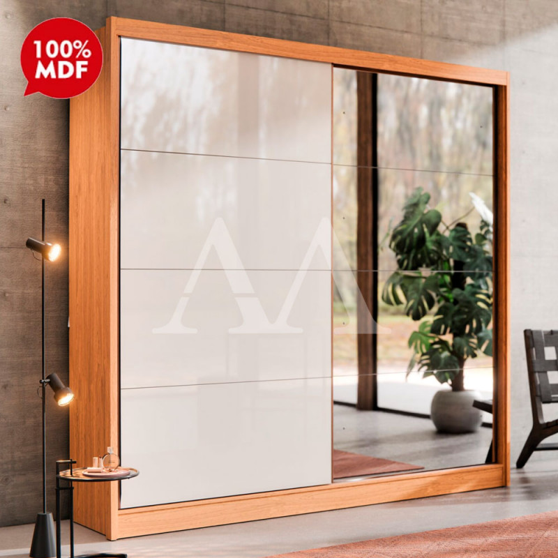 ROUPEIRO 2P CORRER 4G ROBEL STUDIO C/ ESPELHO FREIJO / OFF WHITE ROUPEIRO 2P CORRER 4G ROBEL STUDIO C/ ESPELHO FREIJO / OFF WHITE