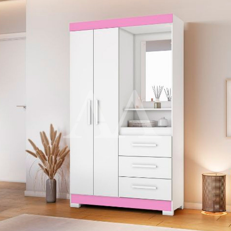 ROUPEIRO 2P. ABRIR 3G C/ ESPELHO NOTAVEL NT 6020 BRANCO NEW/ROSA FLEX ROUPEIRO 2P. ABRIR 3G C/ ESPELHO NOTAVEL NT 6020 BRANCO NEW/ROSA FLEX