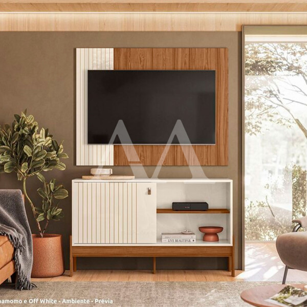 COMBO RACK PAINEL MOBLER 1.2 WOOD PEROLA METALIZADO/CINAMOMO MEL