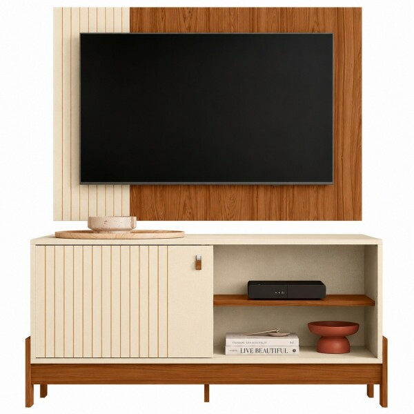 COMBO RACK PAINEL MOBLER 1.2 WOOD PEROLA METALIZADO/CINAMOMO MEL