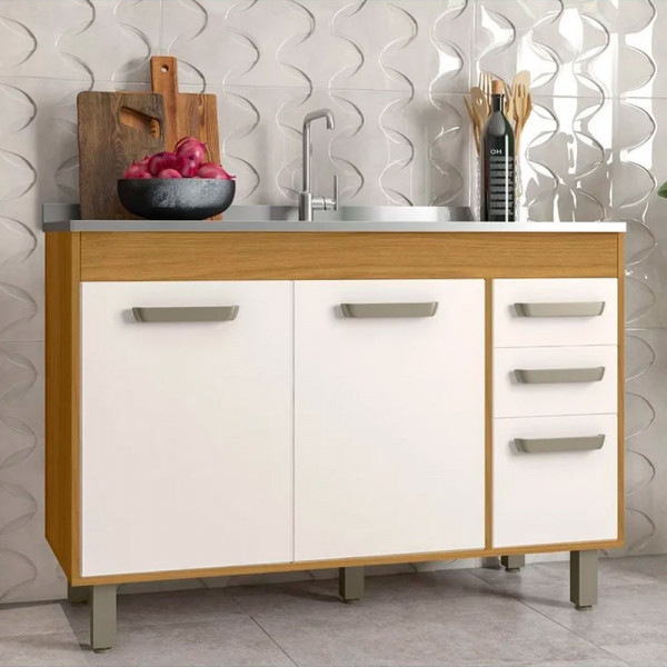 BALCAO POLIMAN 3P 2G MALTA 120CM P/PIA FREIJO/OFF ACETINADO BALCAO POLIMAN 3P 2G MALTA 120CM P/PIA FREIJO/OFF ACETINADO