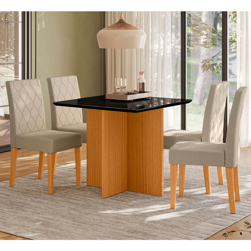 CJ MESA 4C POLIMAN HELO QUADRADA 90X90 C/VIDRO CAD JADE FREIJO/GRAFITE/PRETO CJ MESA 4C POLIMAN HELO QUADRADA 90X90 C/VIDRO CAD JADE FREIJO/GRAFITE/PRETO