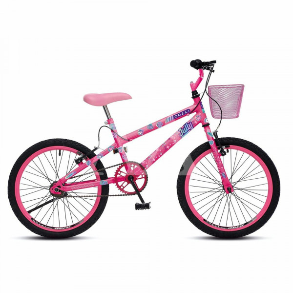 BICICLETA COLLI JULLY ARO 20 S/MARCHA C/CESTO ROSA NEON