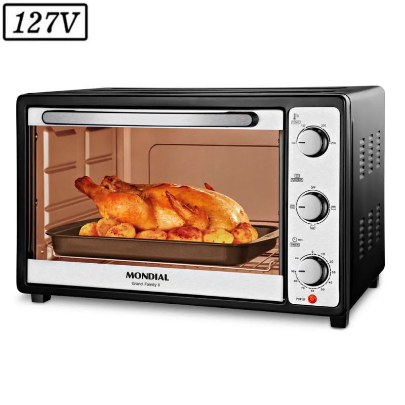 FORNO ELETRICO MONDIAL FRN-52-B GRAND FAMILY II 52L 1800W 127V PRETO/INOX