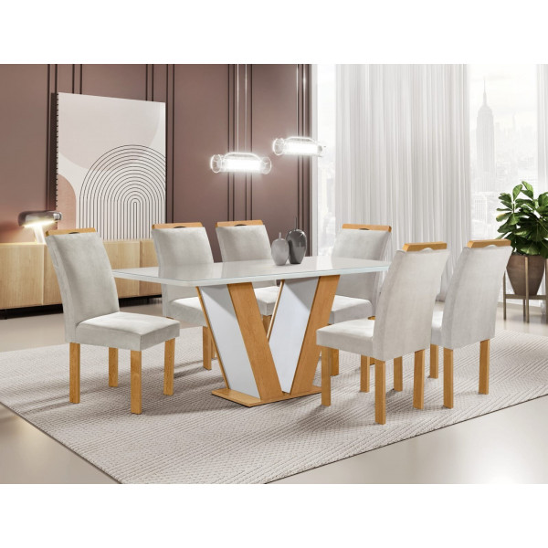 CJ MESA 6C CEL MOVEIS QATAR RETANGULAR 160X80 TAMPO LONDRES PLUS C/VIDRO CAD.LONDRES TEC 169 CINAMO/OFF