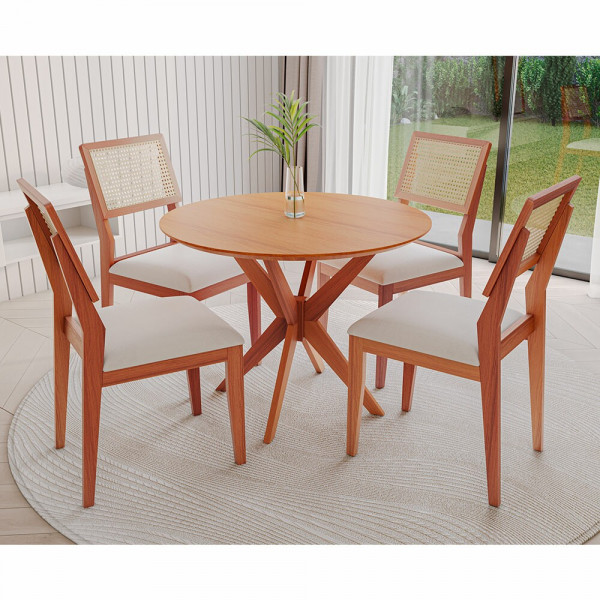 CJ MESA 4C AGN VITORIA REDONDA 90CM TAMPO LAMINADO CAD LARISSA MADEIRA