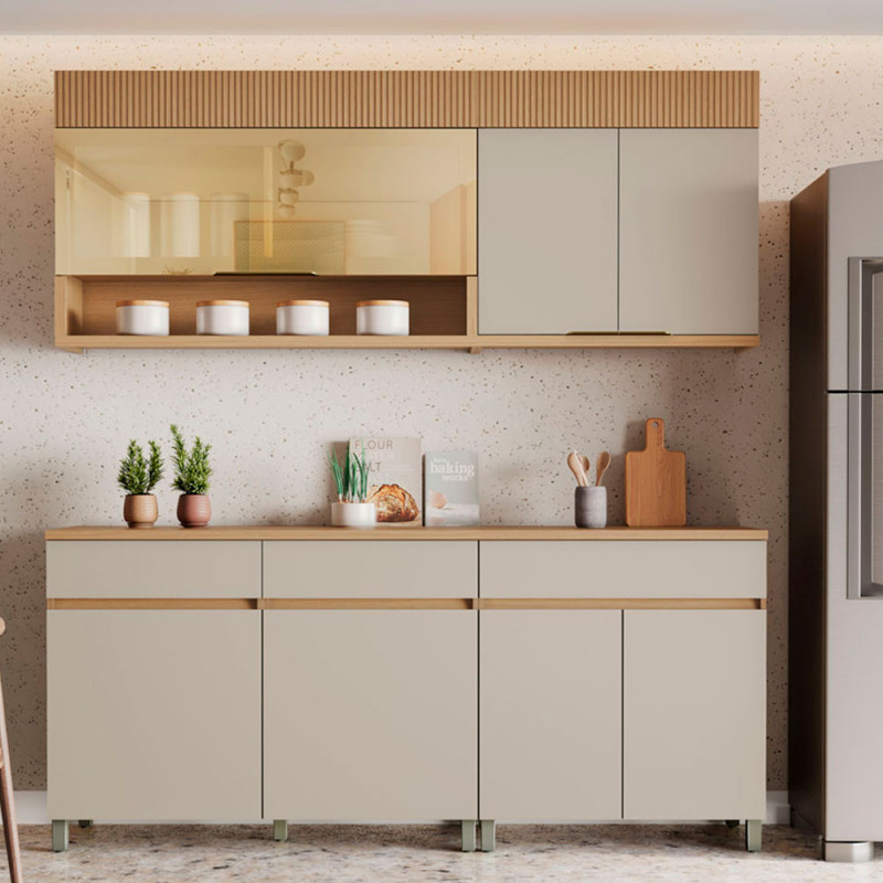 COZINHA NESHER REALEZA PREMIUM 200CM CARVALHO/GREIGE 501228 COZINHA NESHER REALEZA PREMIUM 200CM CARVALHO/GREIGE 501228