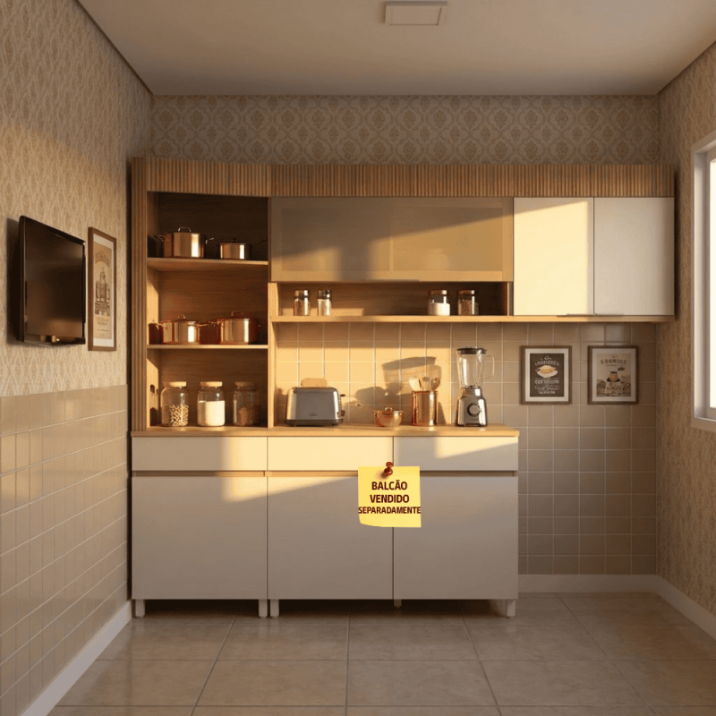 COZINHA NESHER REALEZA PREMIUM 200CM CARVALHO/GREIGE 501236 COZINHA NESHER REALEZA PREMIUM 200CM CARVALHO/GREIGE 501236