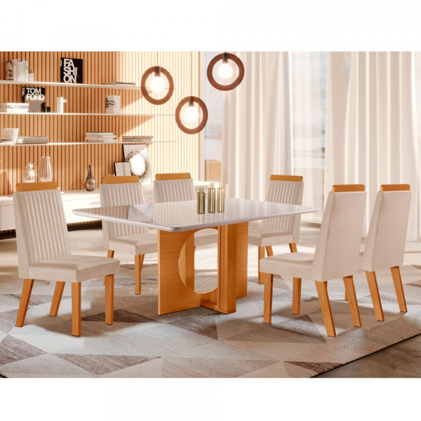 CJ MESA 6C LJ MOVEIS FIRENZE 160X80 TAMPO CHANFRADO C/VDO CAD.RIVIERA TEC164 CASTANHO/CINAMOMO CJ MESA 6C LJ MOVEIS FIRENZE 160X80 TAMPO CHANFRADO C/VDO CAD.RIVIERA TEC164 CASTANHO/CINAMOMO