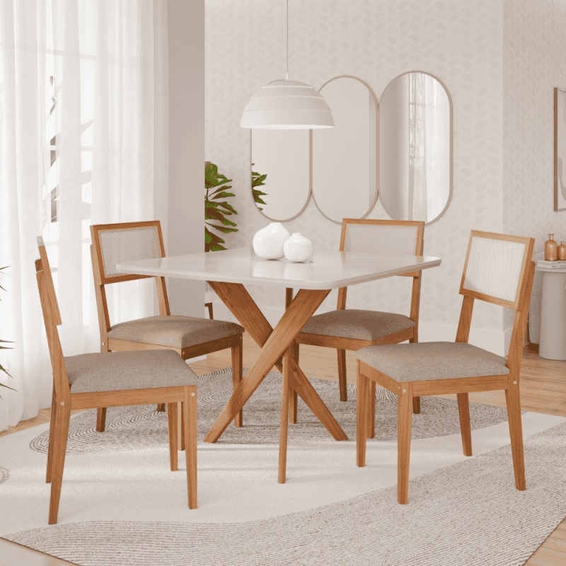 CJ MESA 4C CIMOL CACAU 130x80 C/VDO CAD. ENCANTO MADEIRA/OFFWHITE/LINHO BEGE CJ MESA 4C CIMOL CACAU 130x80 C/VDO CAD. ENCANTO MADEIRA/OFFWHITE/LINHO BEGE