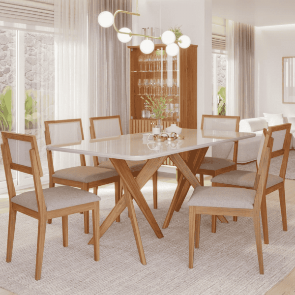 CJ MESA 6C CIMOL CACAU 180x90 C/VDO CAD. ENCANTO MADEIRA/OFFWHITE/LINHO BEGE CJ MESA 6C CIMOL CACAU 180x90 C/VDO CAD. ENCANTO MADEIRA/OFFWHITE/LINHO BEGE